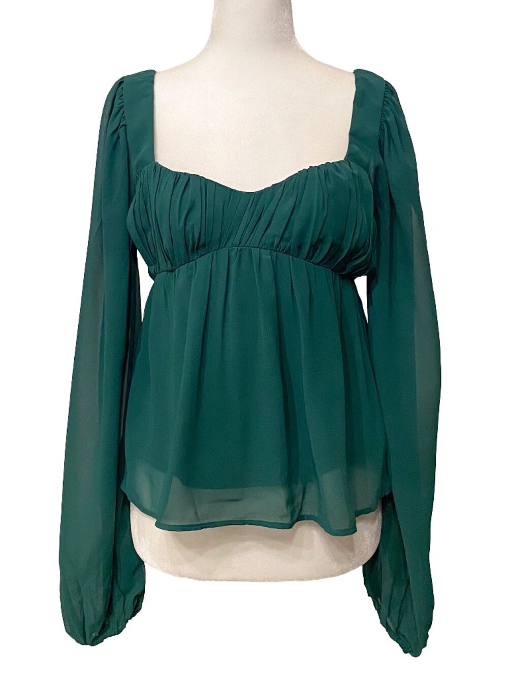 Abercrombie & Fitch Chiffon Babydoll Top Emerald Green Smocked Back XS